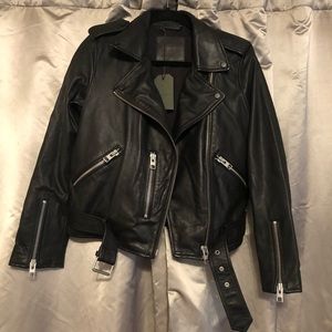 NWT Allsaints Black Leather Moto Jacket Size 8